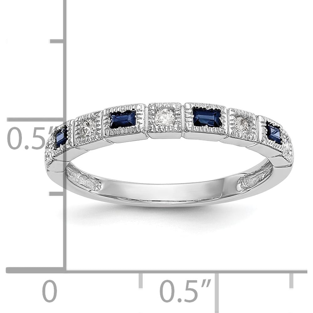 10K White Gold Band with Baguette Sapphires and Round Diamonds - 0.07 Carat Total Gemstone Weight by 0