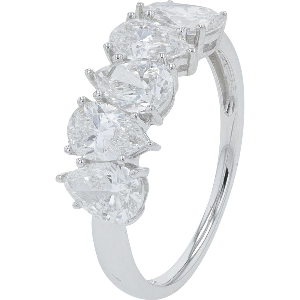 10K White Gold Band with Five Pear - Shaped Lab Grown Diamonds - 2.00 Carat Total Diamond Weight
