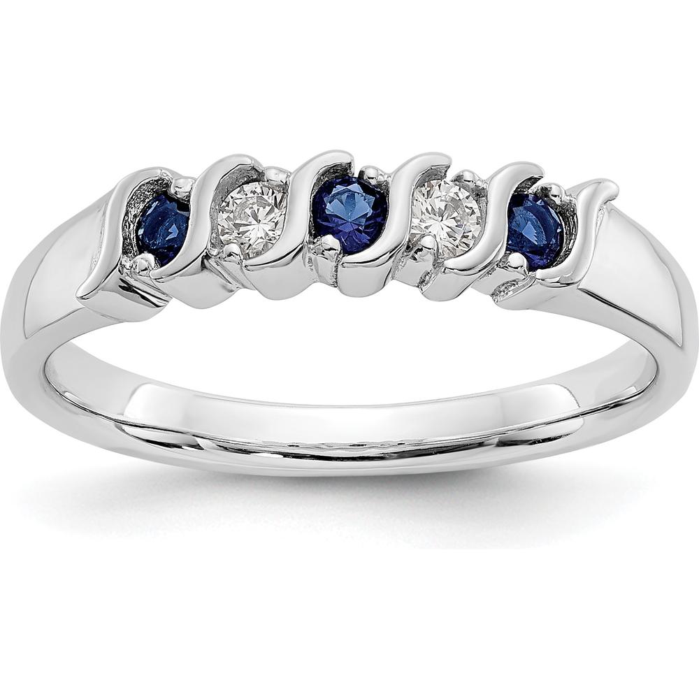 10K White Gold Band with Round Diamonds and Sapphires - 0.135 Carat Total Gemstone Weight by 0