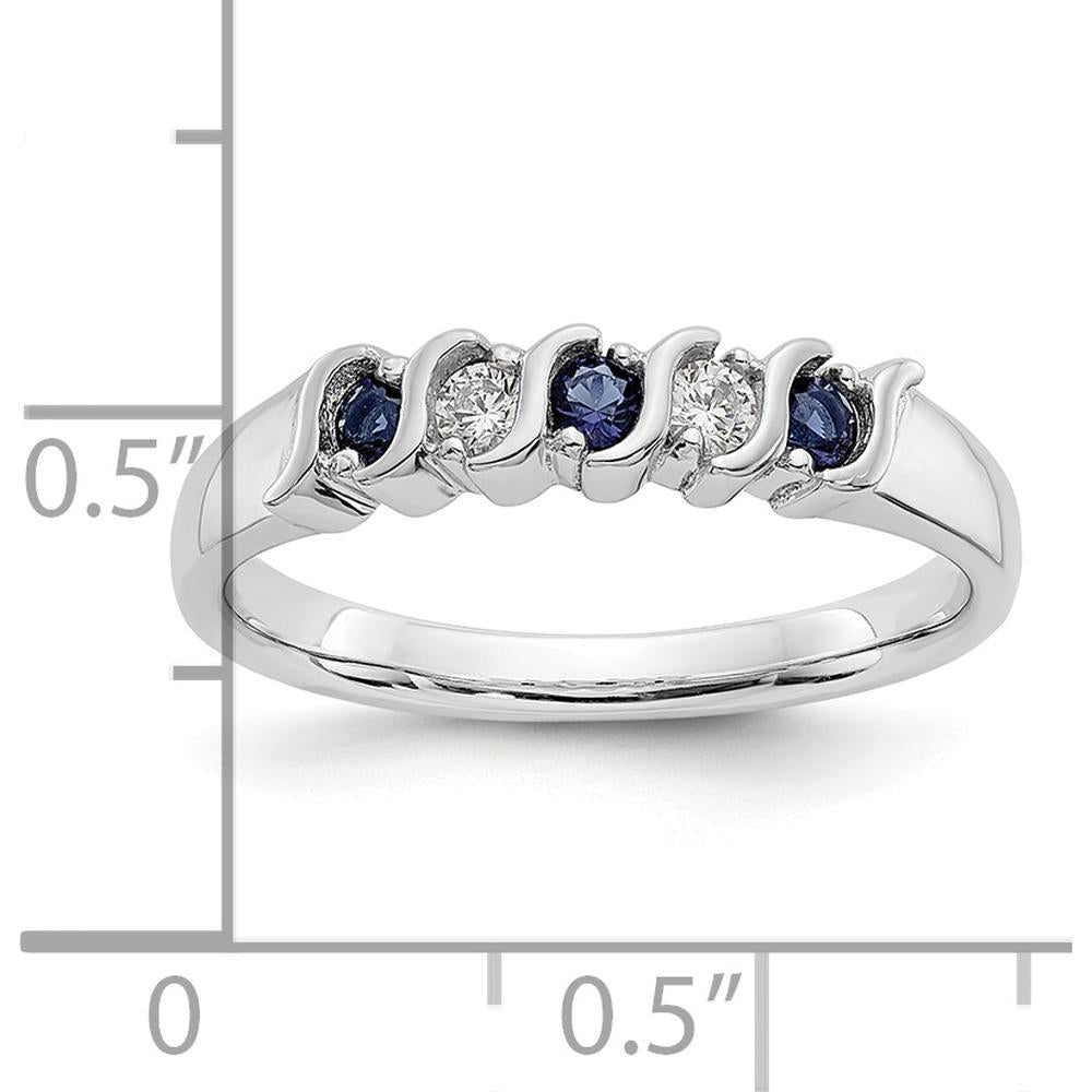10K White Gold Band with Round Diamonds and Sapphires - 0.135 Carat Total Gemstone Weight by 0