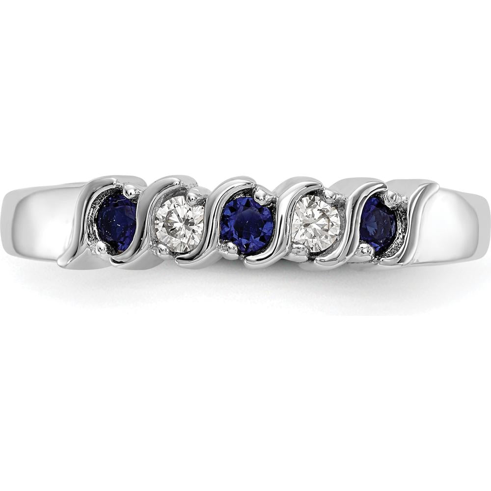 10K White Gold Band with Round Diamonds and Sapphires - 0.135 Carat Total Gemstone Weight by 0