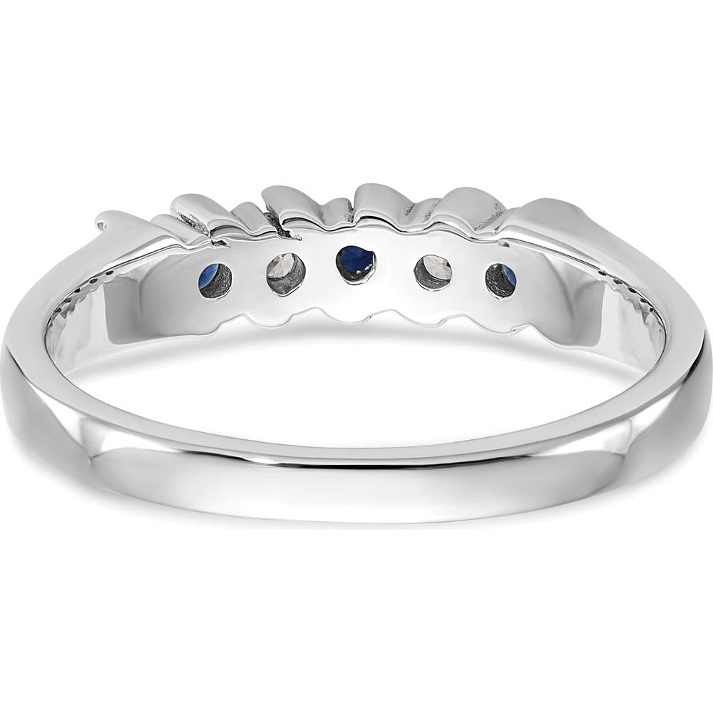 10K White Gold Band with Round Diamonds and Sapphires - 0.135 Carat Total Gemstone Weight by 0