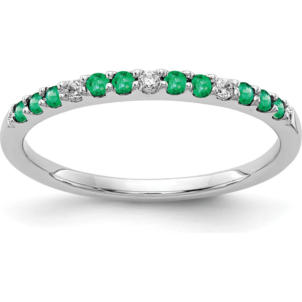 10K White Gold Band with Round Emeralds and Diamonds - 0.25 Carat Total Gem Weight by 0