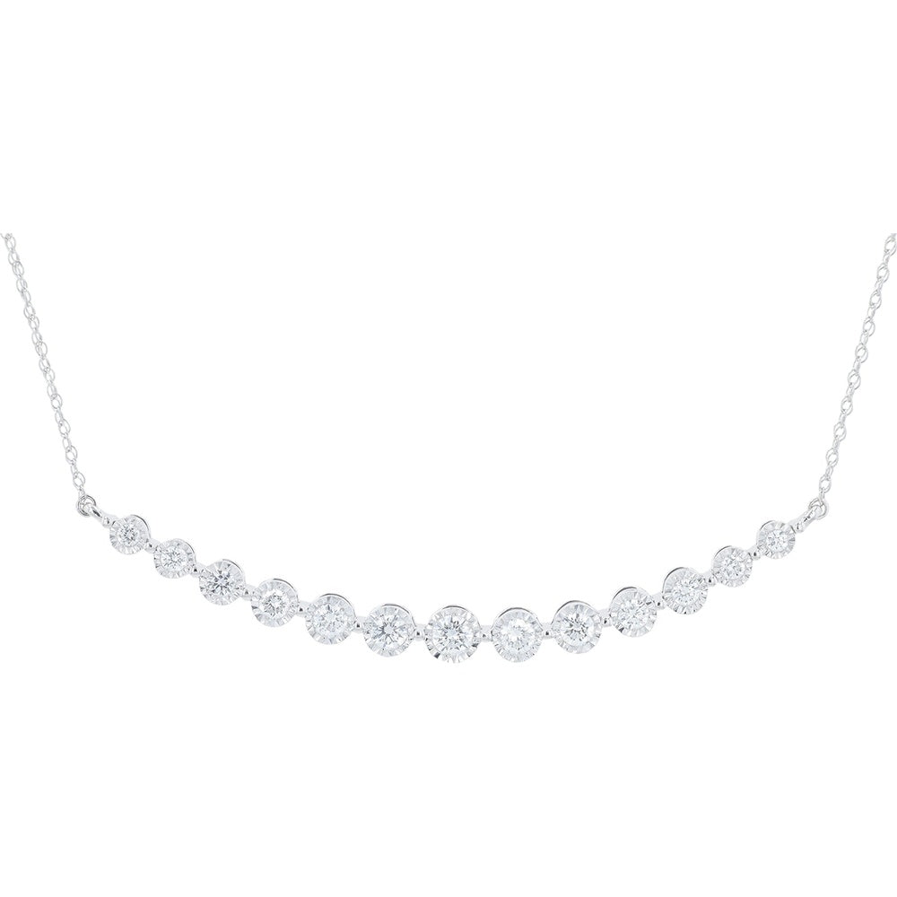 10K White Gold Bar Necklace with Prong-Set Round Lab Grown Diamonds - 1.00 Carat Total Diamond Weight