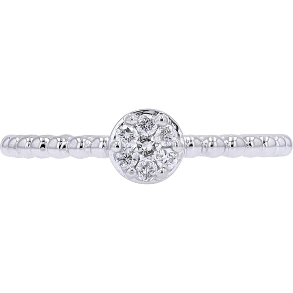 10K White Gold Beaded Band Ring with 0.13 Carats Round Diamond Cluster