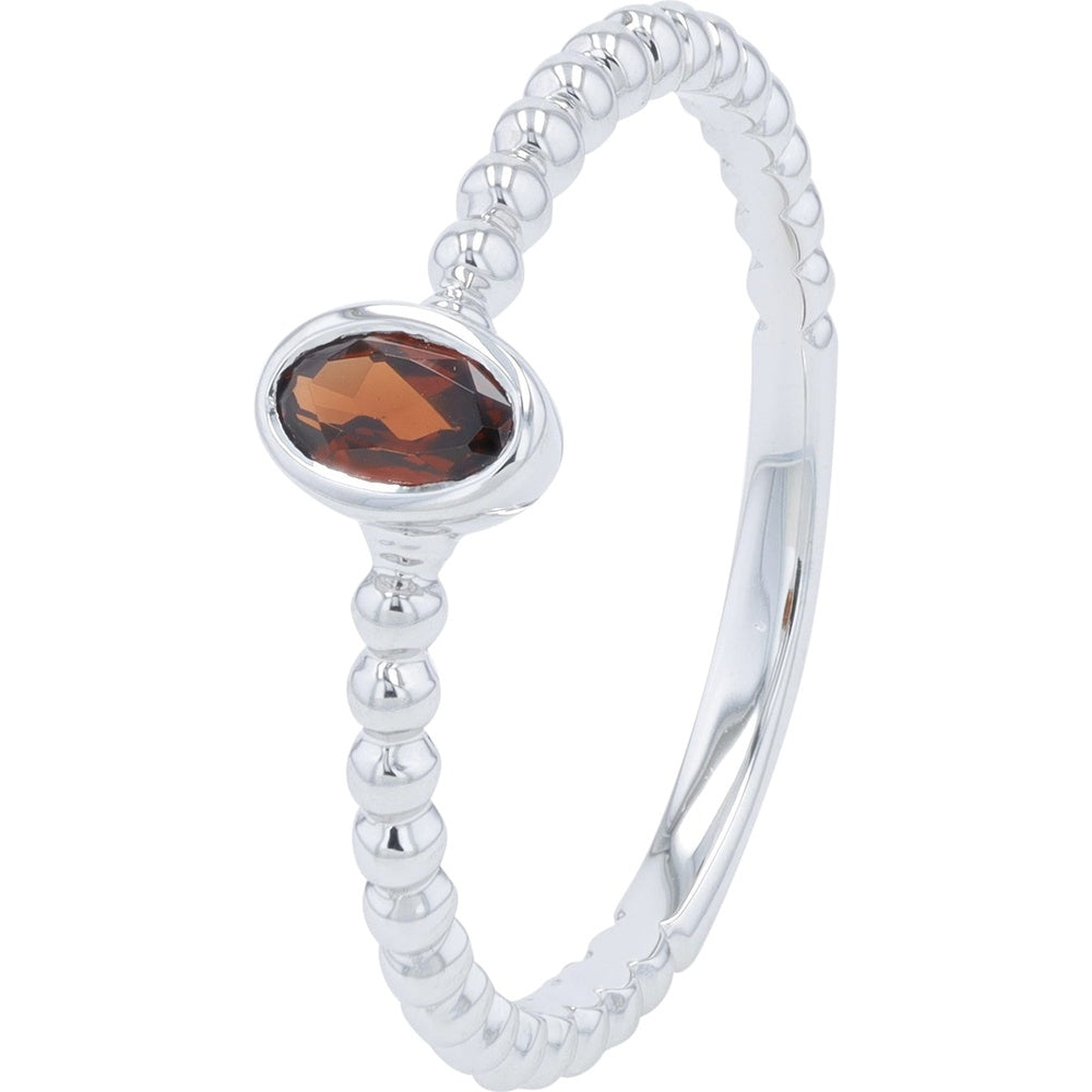 10K White Gold Beaded Band Ring with Bezel-Set Oval Garnet - 0.25 Carat Total Gem Weight