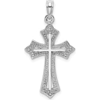 10K White Gold Beaded Cross Charm Pendant with Rhodium Finish