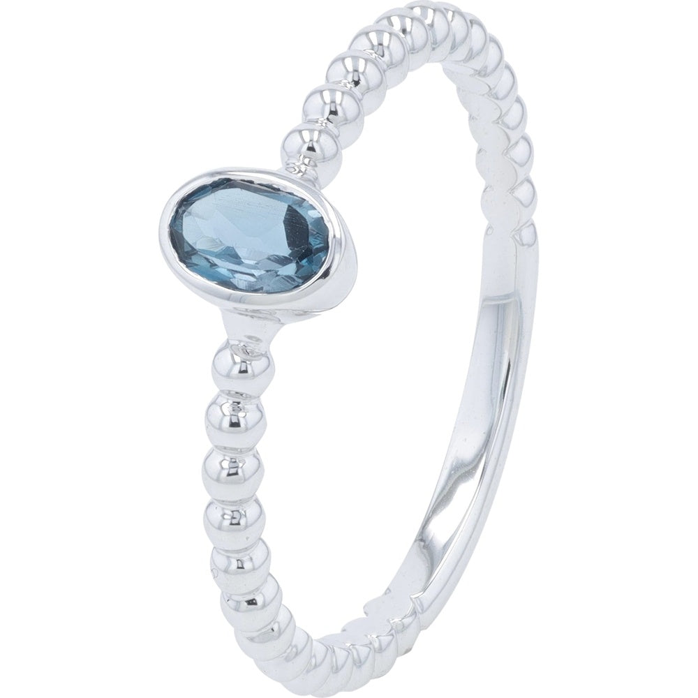 10K White Gold Beaded Texture Band Ring with Bezel Set Oval London Blue Topaz - 0.25 Carat Total Gem Weight