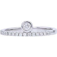 10K White Gold Bezel-Set Round Diamond Solitaire Ring with Pavé Diamond Band - 0.20 Carats Total Diamond Weight