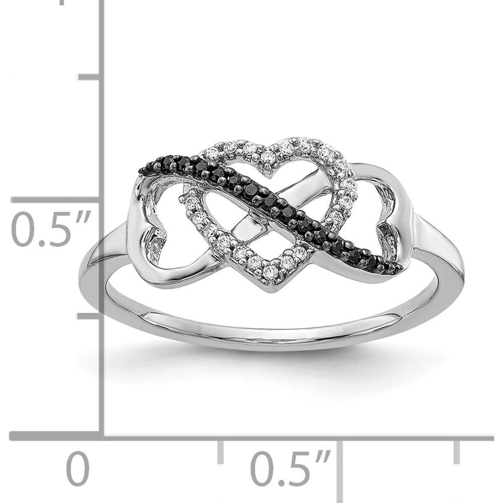 10K White Gold Black and White Diamond Infinity Heart Ring with Rhodium Plating - 0.50 Carat Total Diamond Weight by 0