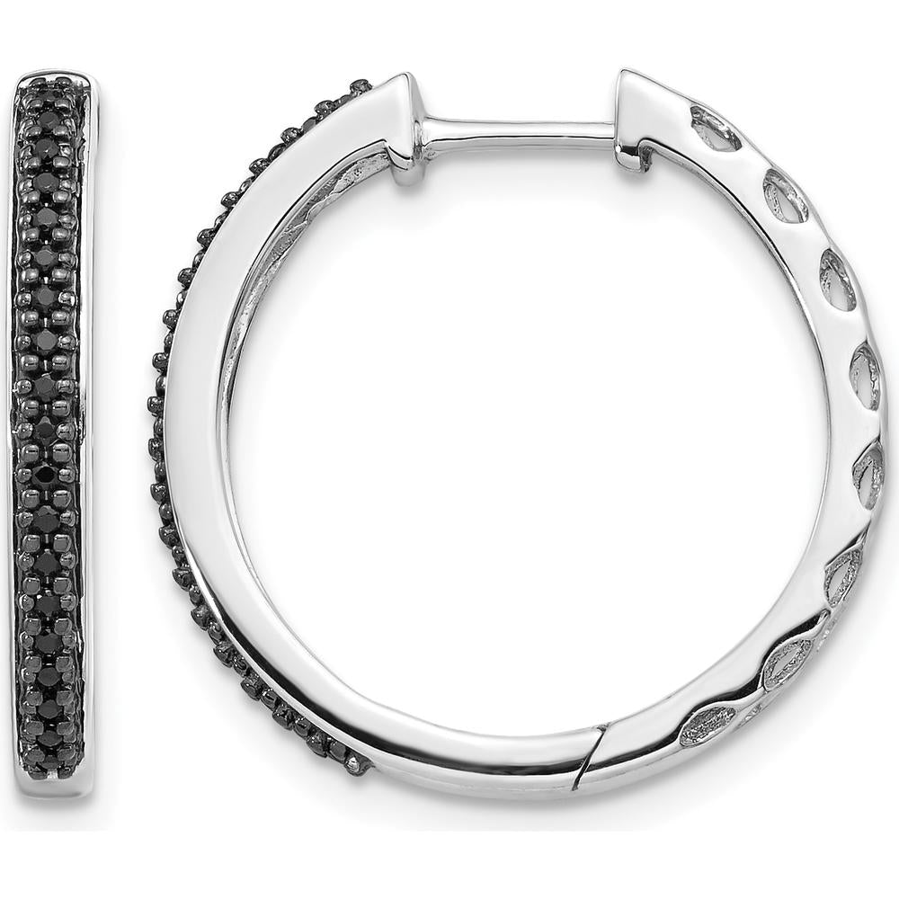 10K White Gold Black Diamond 2mm Hinged Hoop Earrings - 0.40 Carat Total Black Diamond Weight by Oro Pregiato
