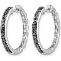 10K White Gold Black Diamond 2mm Hinged Hoop Earrings - 0.40 Carat Total Black Diamond Weight by Oro Pregiato