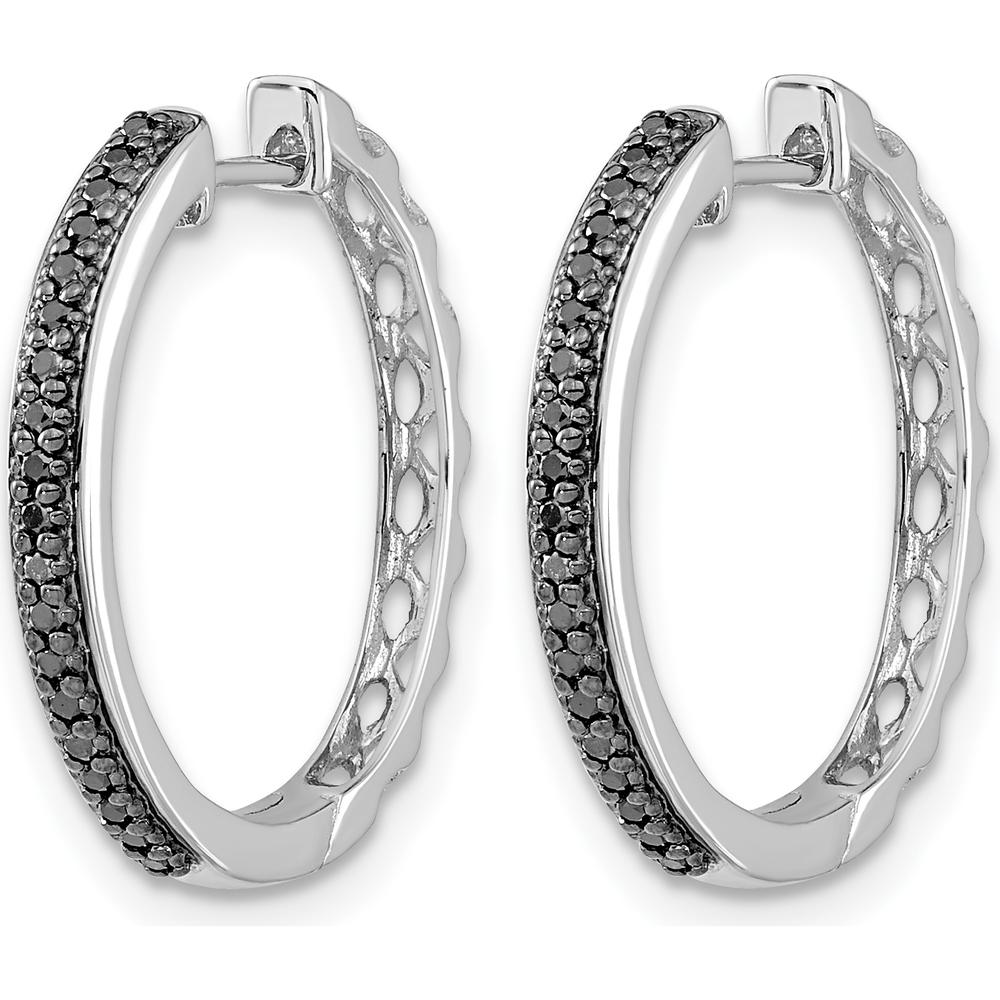 10K White Gold Black Diamond 2mm Hinged Hoop Earrings - 0.40 Carat Total Black Diamond Weight by Oro Pregiato