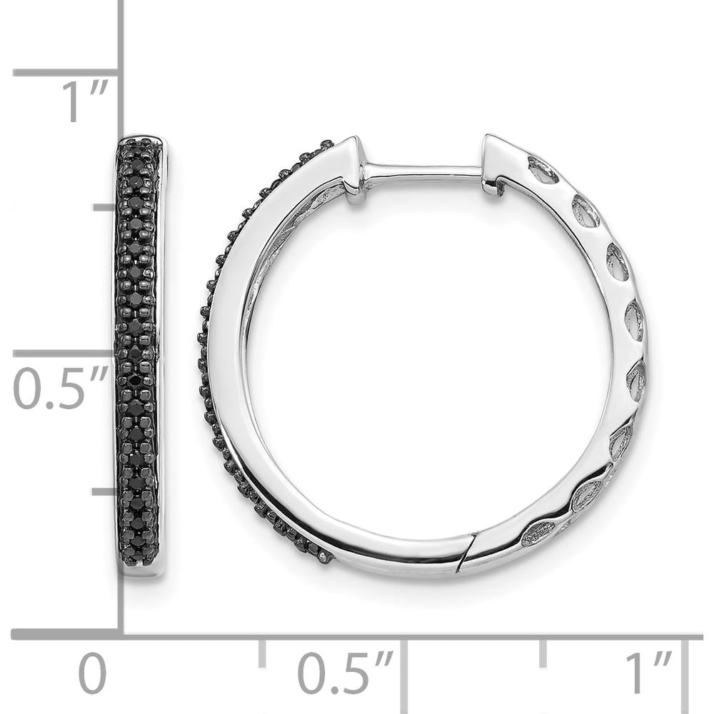 10K White Gold Black Diamond 2mm Hinged Hoop Earrings - 0.40 Carat Total Black Diamond Weight by Oro Pregiato