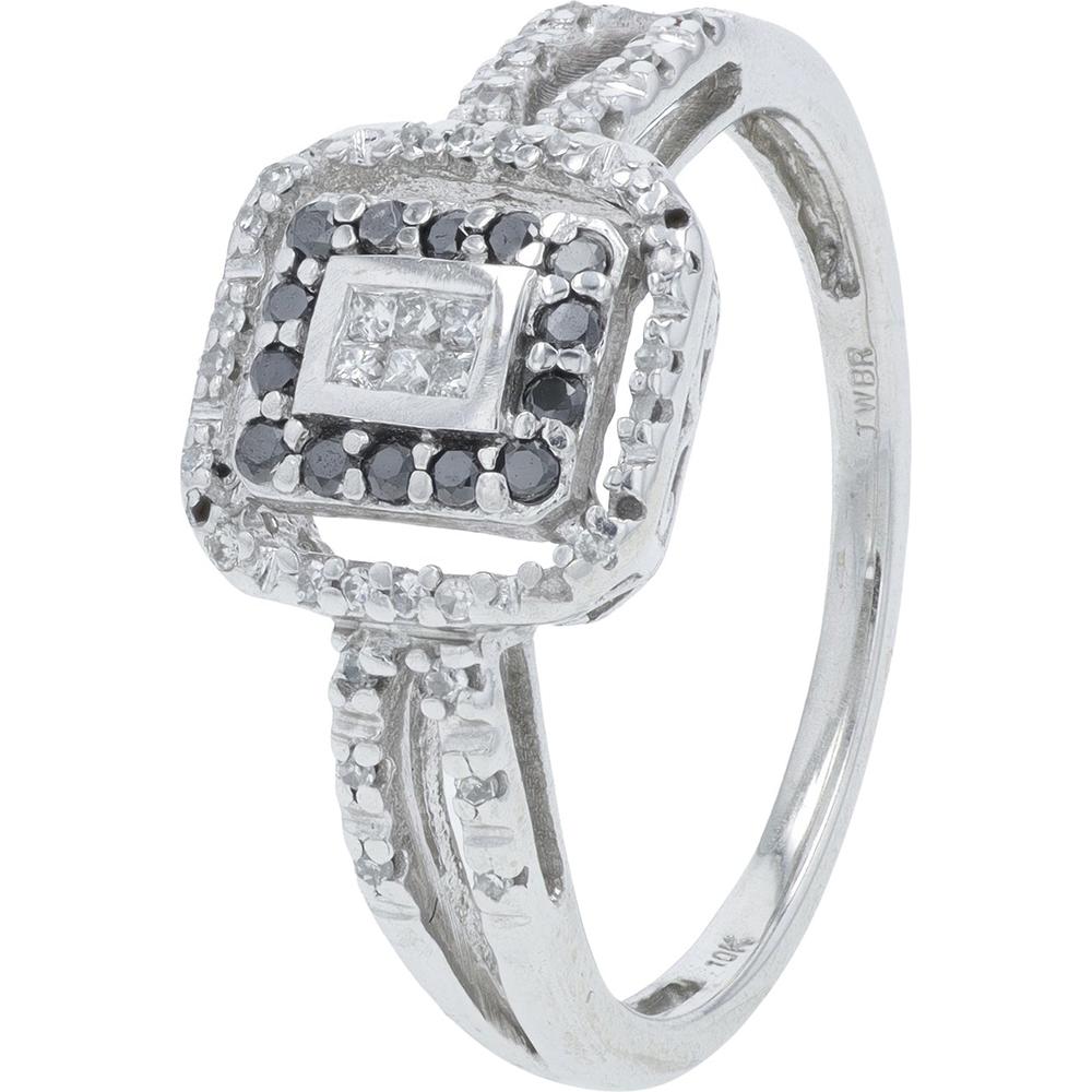 10K White Gold Black Diamond and White Diamond Halo Ring - 1/4 Carat Total Diamond Weight