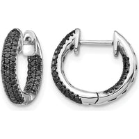 10K White Gold Black Diamond Hinged Hoop Earrings - 0.50 Carat Total Diamond Weight by Oro Pregiato