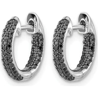 10K White Gold Black Diamond Hinged Hoop Earrings - 0.50 Carat Total Diamond Weight by Oro Pregiato