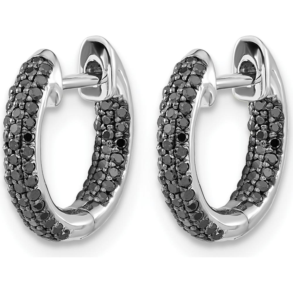 10K White Gold Black Diamond Hinged Hoop Earrings - 0.50 Carat Total Diamond Weight by Oro Pregiato