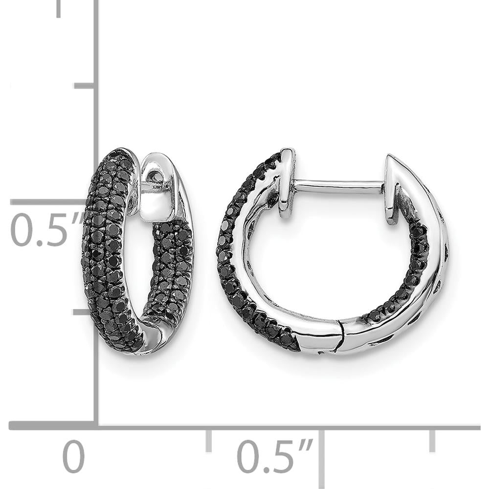 10K White Gold Black Diamond Hinged Hoop Earrings - 0.50 Carat Total Diamond Weight by Oro Pregiato
