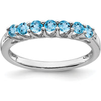 10K White Gold Blue Topaz and Diamond 7-Stone Ring with Milgrain Detail - 0.56 Carat Total Blue Topaz, 0.012 Carat Total Diamond Weight by 0