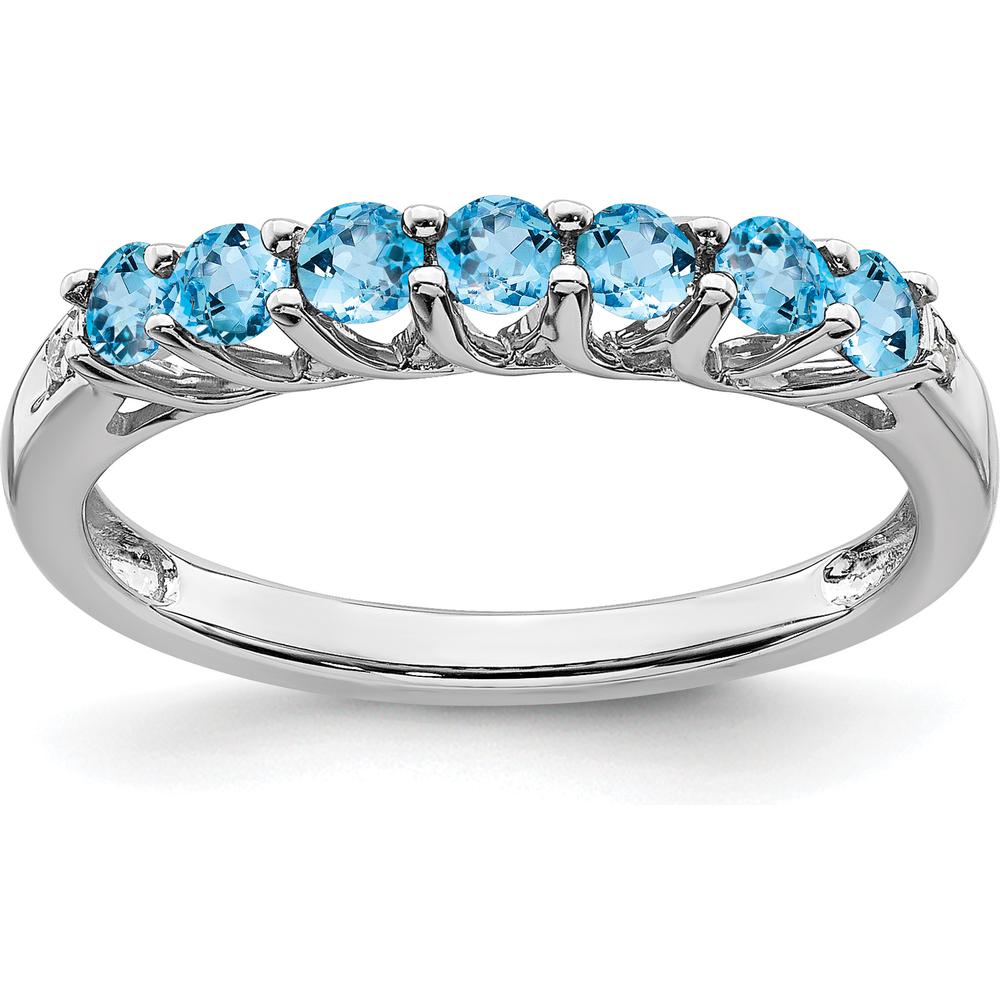 10K White Gold Blue Topaz and Diamond 7-Stone Ring with Milgrain Detail - 0.56 Carat Total Blue Topaz, 0.012 Carat Total Diamond Weight by 0