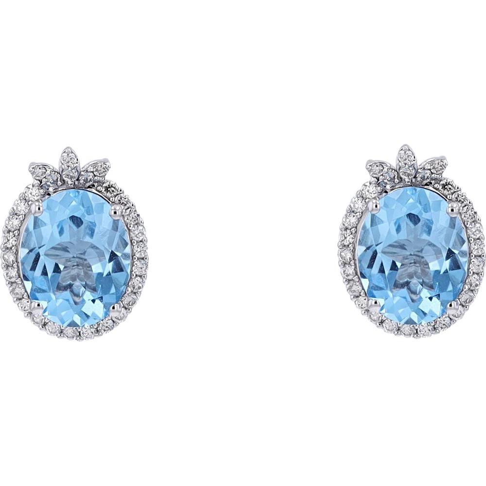10K White Gold Blue Topaz Earrings with Diamond Accents - 6.00 Carats Total Gem Weight