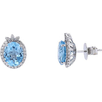 10K White Gold Blue Topaz Earrings with Diamond Accents - 6.00 Carats Total Gem Weight