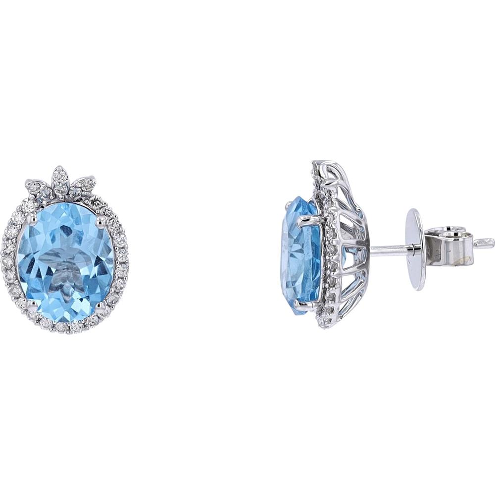 10K White Gold Blue Topaz Earrings with Diamond Accents - 6.00 Carats Total Gem Weight