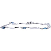10K White Gold Bracelet with Marquise-Cut London Blue Topaz and Diamond Accents - 0.62 Carat Total Topaz, 0.14 Carat Diamond
