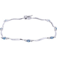 10K White Gold Bracelet with Marquise-Cut London Blue Topaz and Diamond Accents - 0.62 Carat Total Topaz, 0.14 Carat Diamond