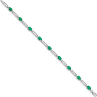 10K White Gold Bracelet with Oval Emeralds and Diamond Accents - 7.25 inches by Oro Pregiato