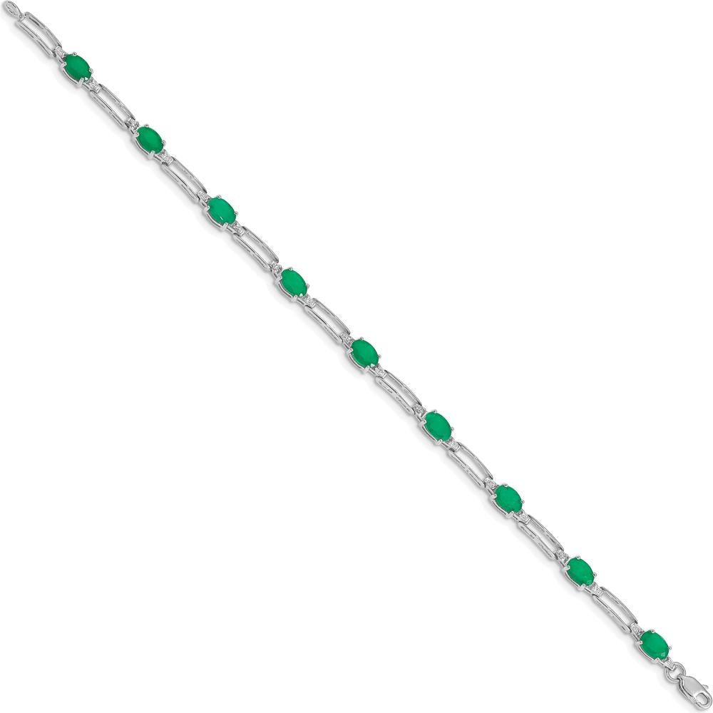 10K White Gold Bracelet with Oval Emeralds and Diamond Accents - 7.25 inches by Oro Pregiato