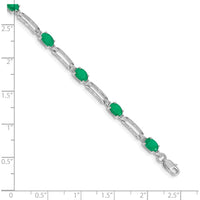 10K White Gold Bracelet with Oval Emeralds and Diamond Accents - 7.25 inches by Oro Pregiato