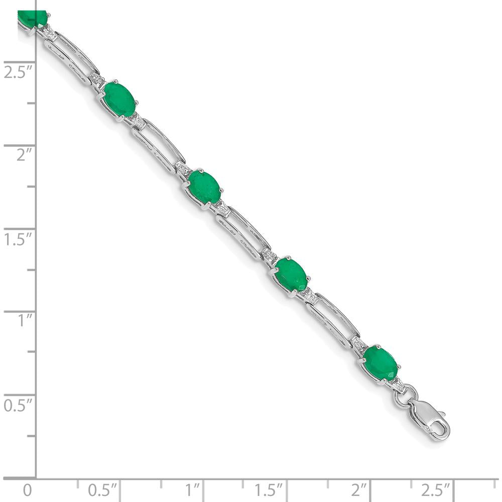 10K White Gold Bracelet with Oval Emeralds and Diamond Accents - 7.25 inches by Oro Pregiato
