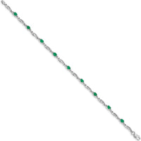 10K White Gold Bracelet with Oval Emeralds and Diamonds - 7.25 inches by Oro Pregiato