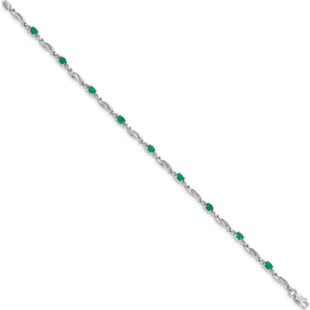 10K White Gold Bracelet with Oval Emeralds and Diamonds - 7.25 inches by Oro Pregiato