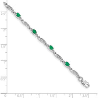 10K White Gold Bracelet with Oval Emeralds and Diamonds - 7.25 inches by Oro Pregiato