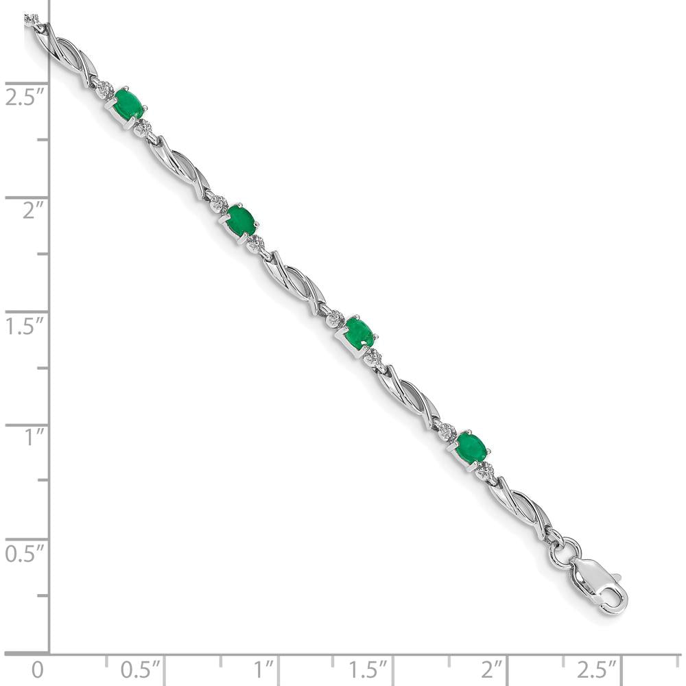 10K White Gold Bracelet with Oval Emeralds and Diamonds - 7.25 inches by Oro Pregiato
