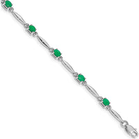 10K White Gold Bracelet with Oval Emeralds and Round Diamonds - 0.22 Carats Emerald Weight, 0.01 Carats Total Diamond Weight by Monteluci Fine Jewelry