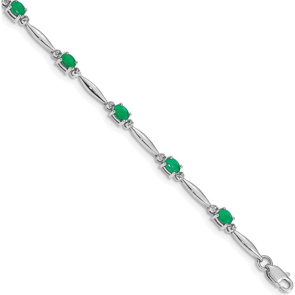 10K White Gold Bracelet with Oval Emeralds and Round Diamonds - 0.22 Carats Emerald Weight, 0.01 Carats Total Diamond Weight by Monteluci Fine Jewelry