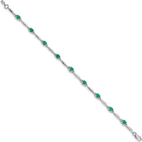 10K White Gold Bracelet with Oval Emeralds and Round Diamonds - 0.22 Carats Emerald Weight, 0.01 Carats Total Diamond Weight by Monteluci Fine Jewelry