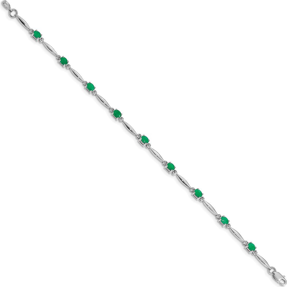 10K White Gold Bracelet with Oval Emeralds and Round Diamonds - 0.22 Carats Emerald Weight, 0.01 Carats Total Diamond Weight by Monteluci Fine Jewelry