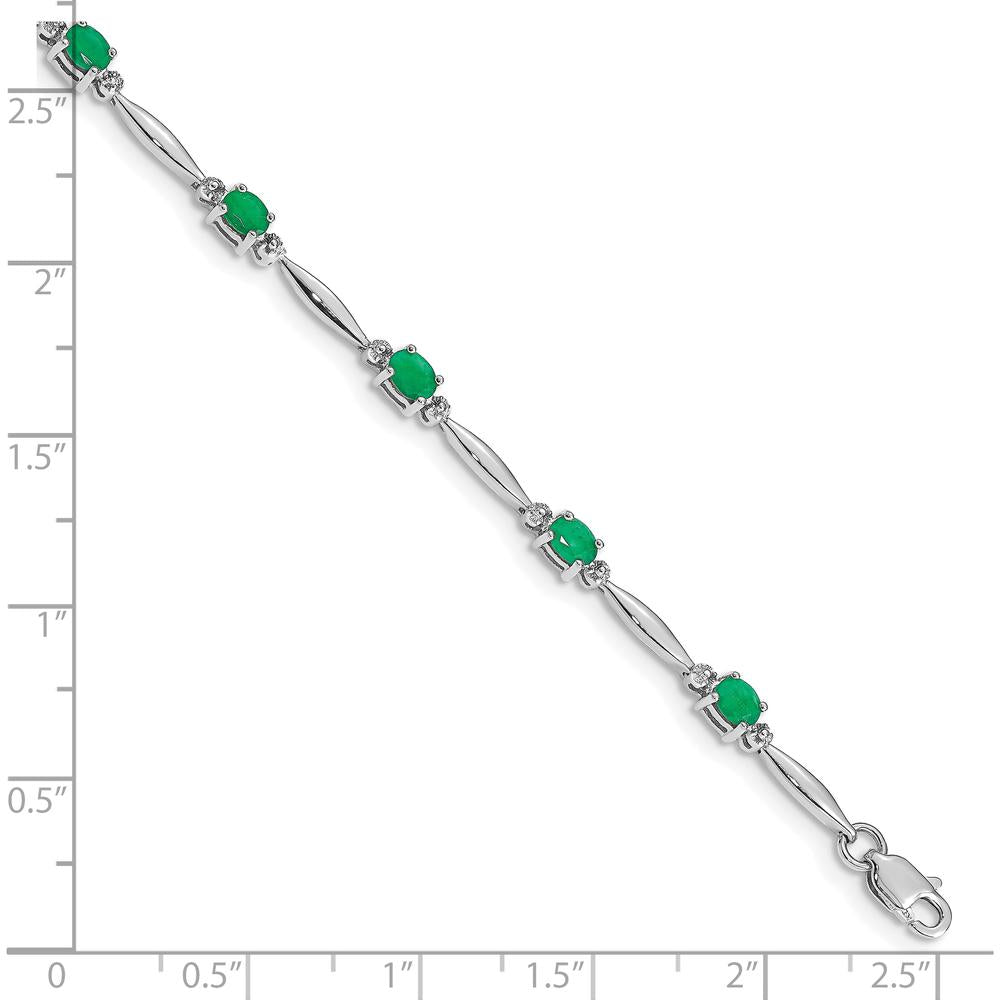 10K White Gold Bracelet with Oval Emeralds and Round Diamonds - 0.22 Carats Emerald Weight, 0.01 Carats Total Diamond Weight by Monteluci Fine Jewelry