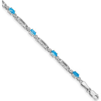 10K White Gold Bracelet with Oval Swiss Blue Topaz and Round Diamond Accents - 0.30 Carats Total Gem Weight by Monteluci Fine Jewelry