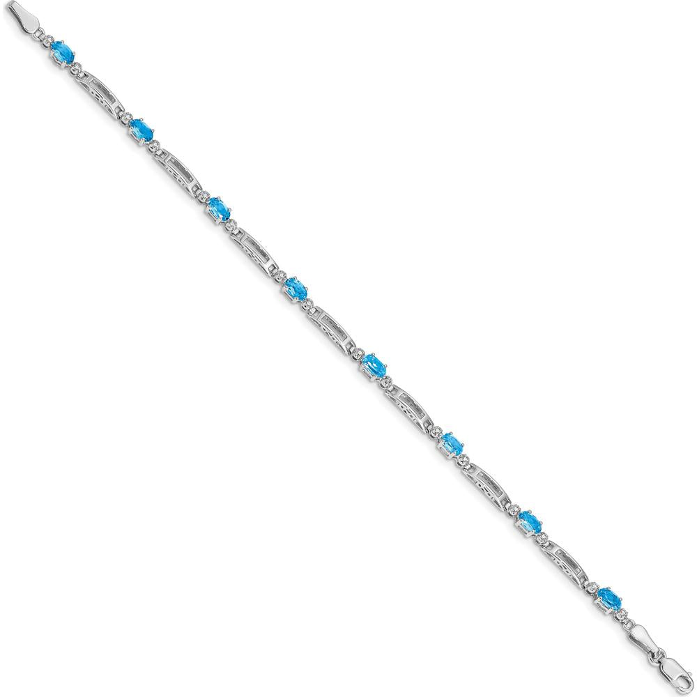 10K White Gold Bracelet with Oval Swiss Blue Topaz and Round Diamond Accents - 0.30 Carats Total Gem Weight by Monteluci Fine Jewelry