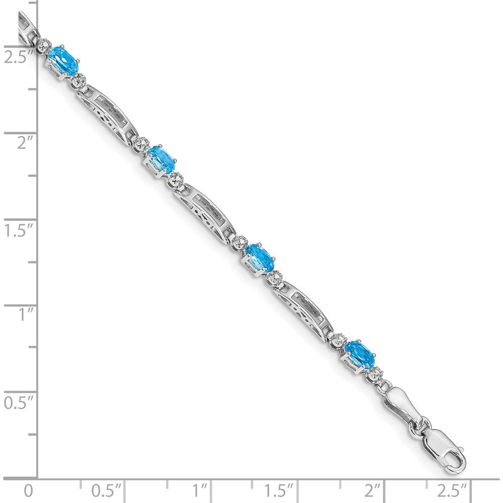 10K White Gold Bracelet with Oval Swiss Blue Topaz and Round Diamond Accents - 0.30 Carats Total Gem Weight by Monteluci Fine Jewelry