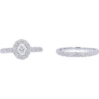 10K White Gold Bridal Set with 3/8 Carats Oval Diamond Center and Pave Accents - 1.00 Carats Total Diamond Weight