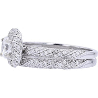 10K White Gold Bridal Set with 3/8 Carats Oval Diamond Center and Pave Accents - 1.00 Carats Total Diamond Weight