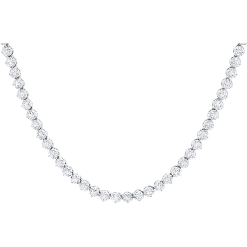 10K White Gold Brilliant Tennis Necklace with Lab-Grown Round Diamonds - 10.25 Carat Total Diamond Weight