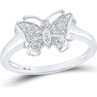 10K White Gold Butterfly Motif Ring with Prong-Set Round and Marquise Diamonds - 0.05 Carat Total Diamond Weight